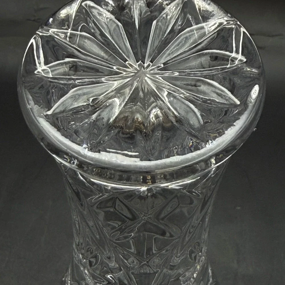 Vtg Cut Lead Crystal Vase Trumpet‎ Shape Star Base Fan Pinwheel Starburst 6